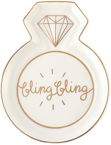 Diamond Ring-Shaped bling bling Engagement Ceramic Trinket Plate and Decorati…