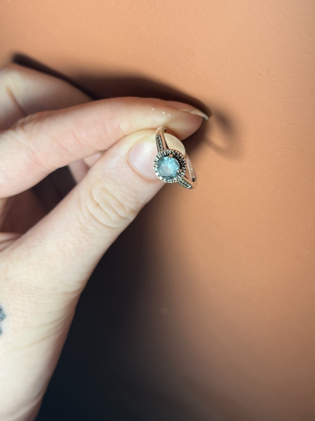 Halo Engagement Ring Round Blue Center Stone Silver Tone Unisex Adults