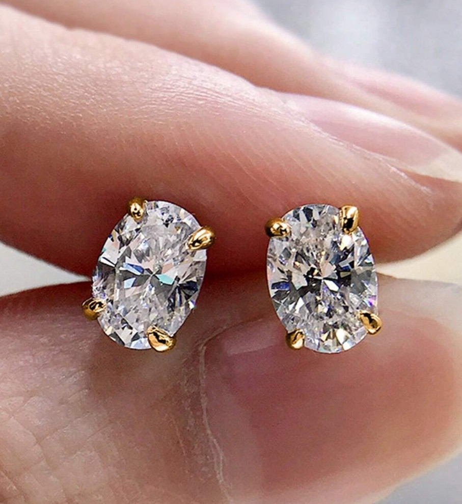 2Ct Lab Created Diamond Solitaire Earrings 18K Gold Plated