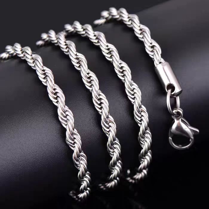 925 Silver Plated Water Wave Chain Necklace 3mm 4mm Jewelry Men Women 16-22″ US