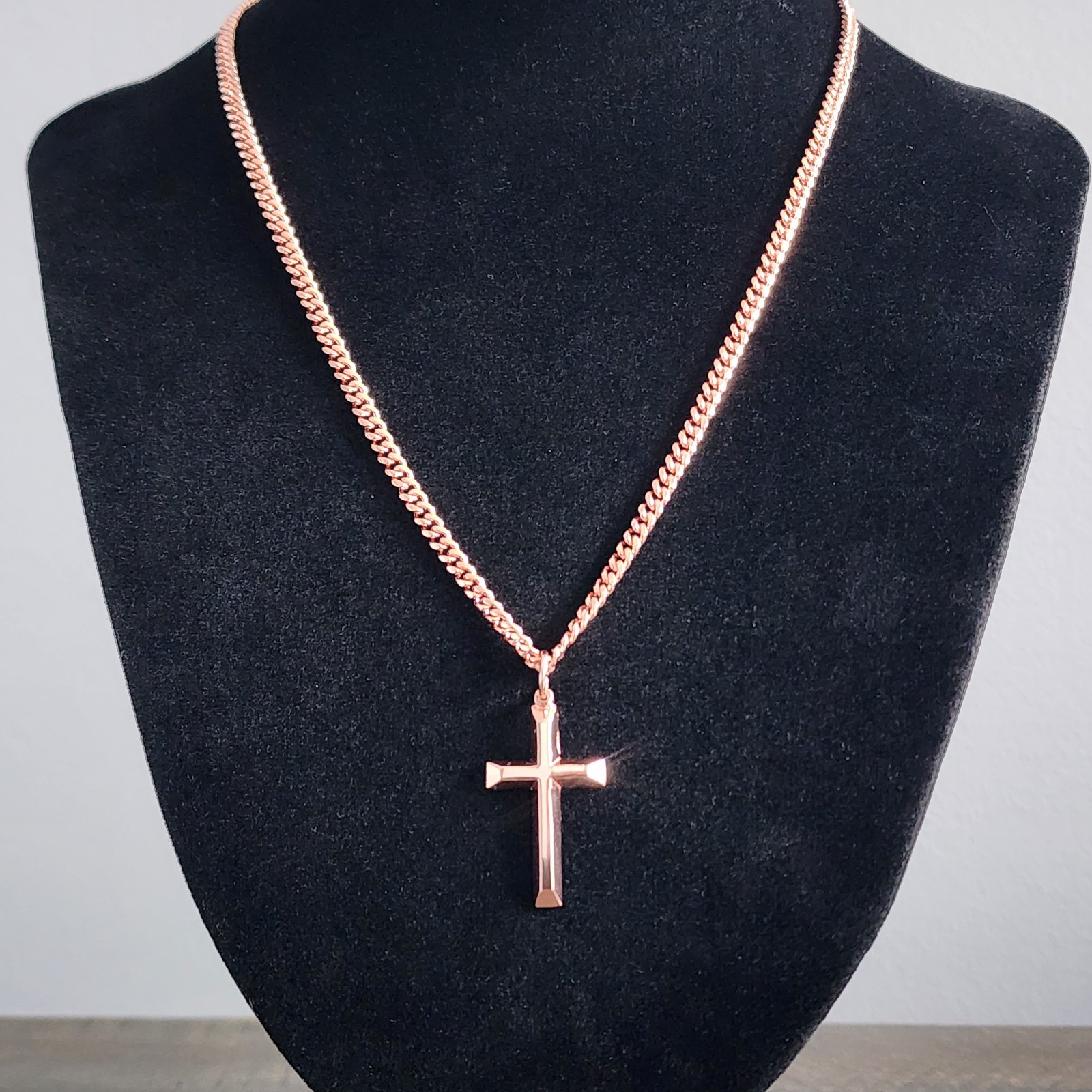 Solid Copper Cross Necklace –with 3.5 mm Chain – 20″, 22″, 24″ Sizes