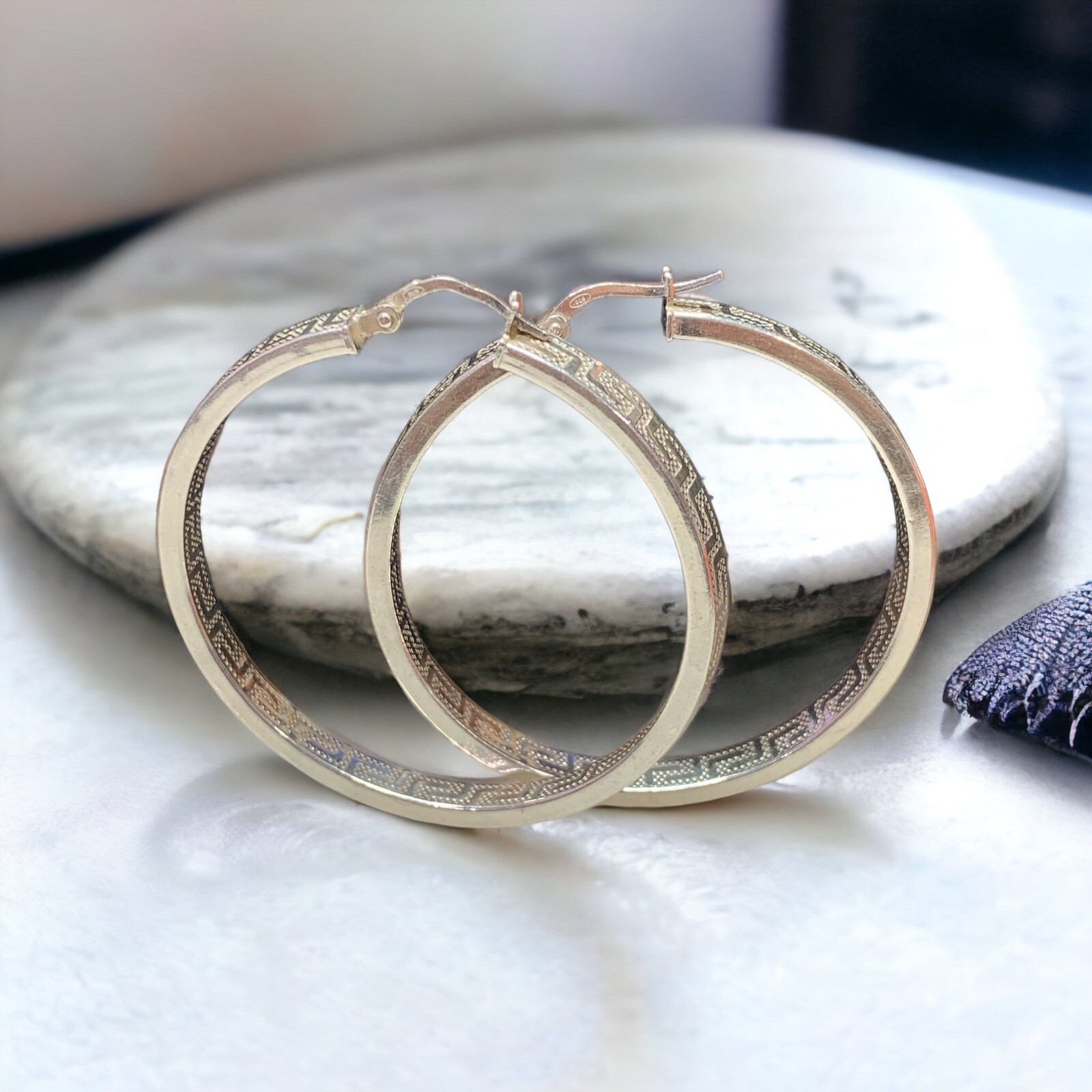 Sterling Silver Large Greek Key Hoop Earrings – Solid 925 Silver 1.75”- 7.7 Gram
