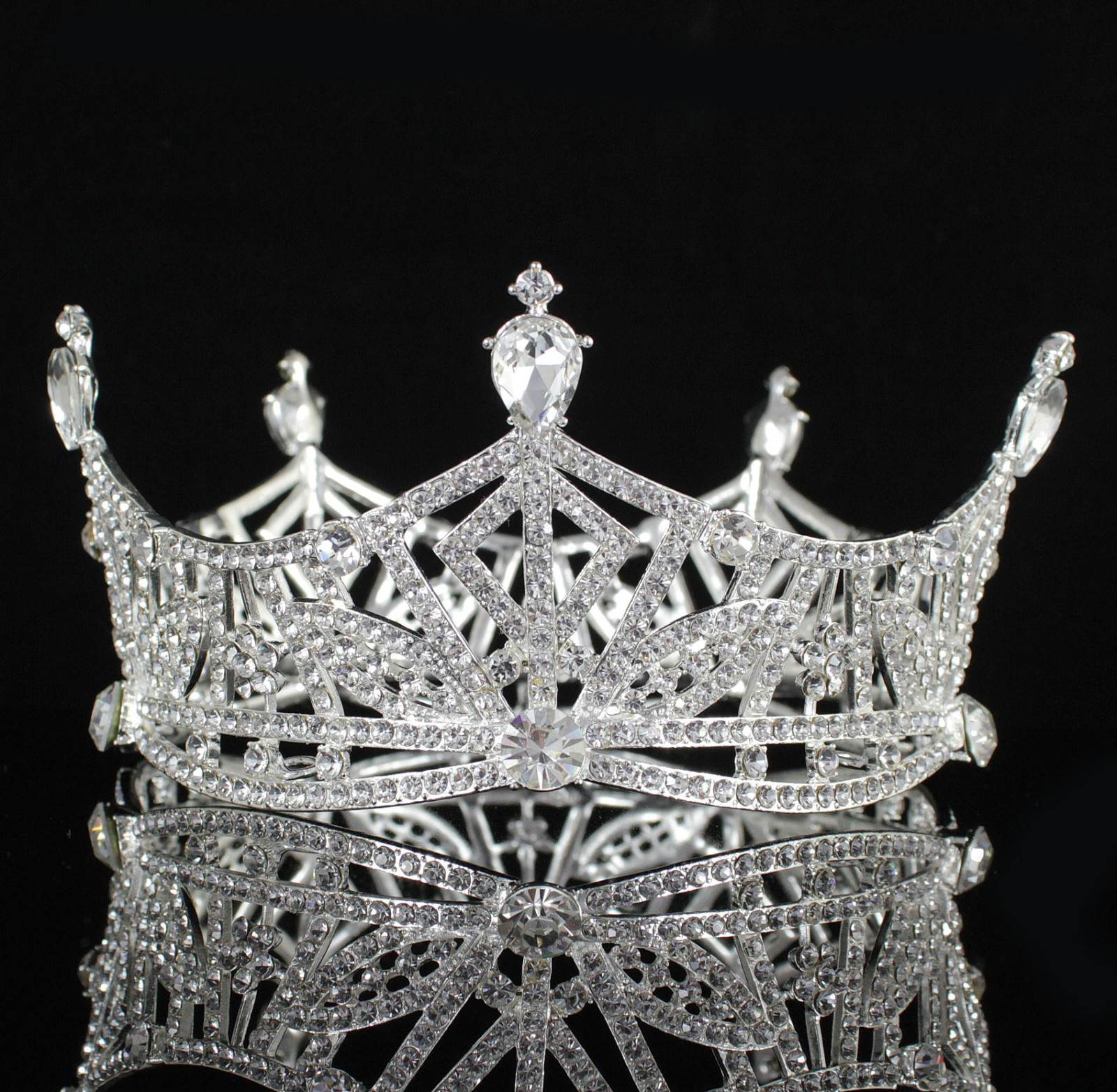Miss America Crown Clear Austrian Rhinestone Hair Tiara Pageant T1299 silver