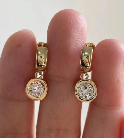 14K Yellow Gold Plated 2TCW Lab Created Bezel Set Diamond Drop/Dangle Earrings