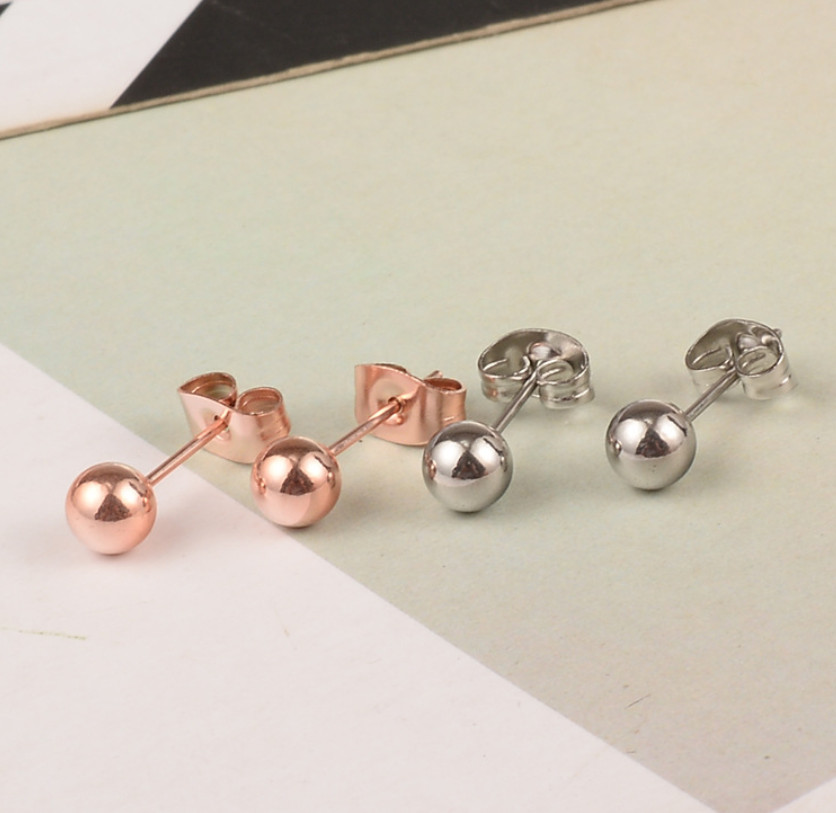 Round Sand Blast Polish Ball Rose gold Silver Stainless Steel Stud Earrings S15