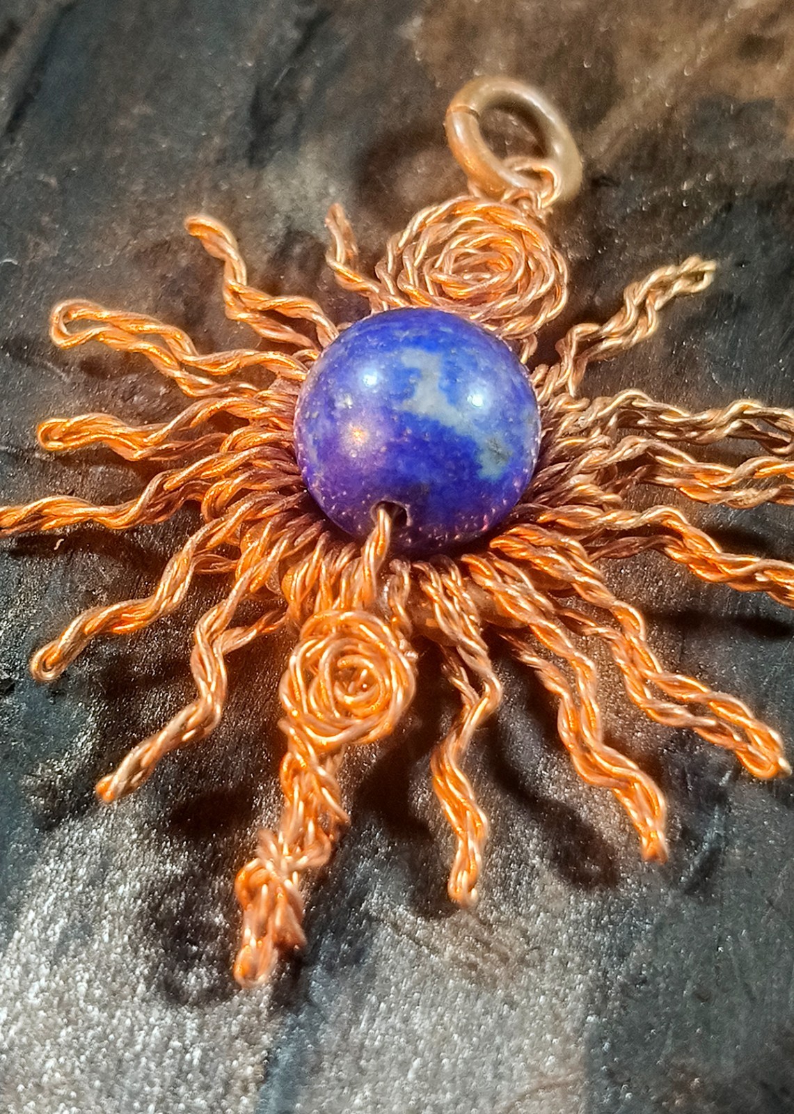 Sun pendant copper lapis lazuli Wire Wrapped energy health luck Jewelry #PS0005