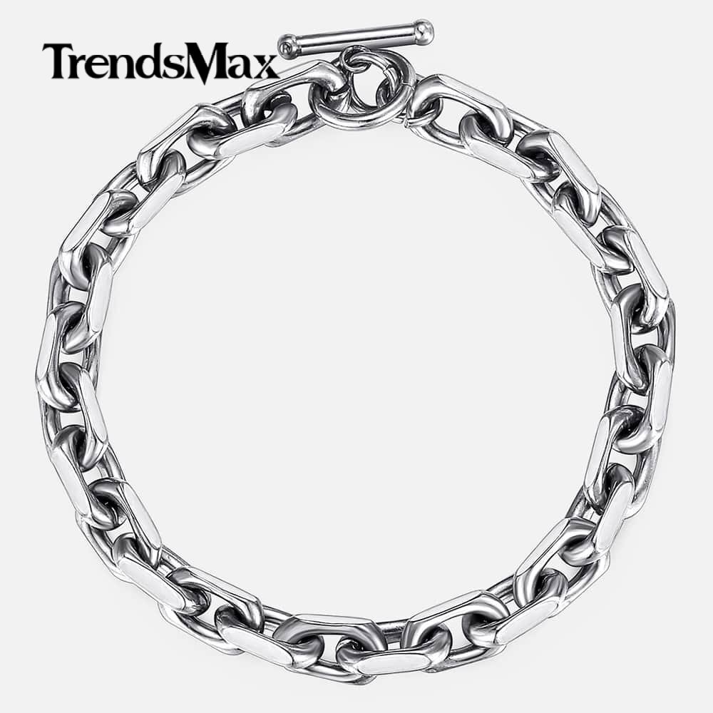 9mm 7-9″ Silver Stainless Steel Cable Link Bracelet Men Boys Chain TOGGLE Clasp
