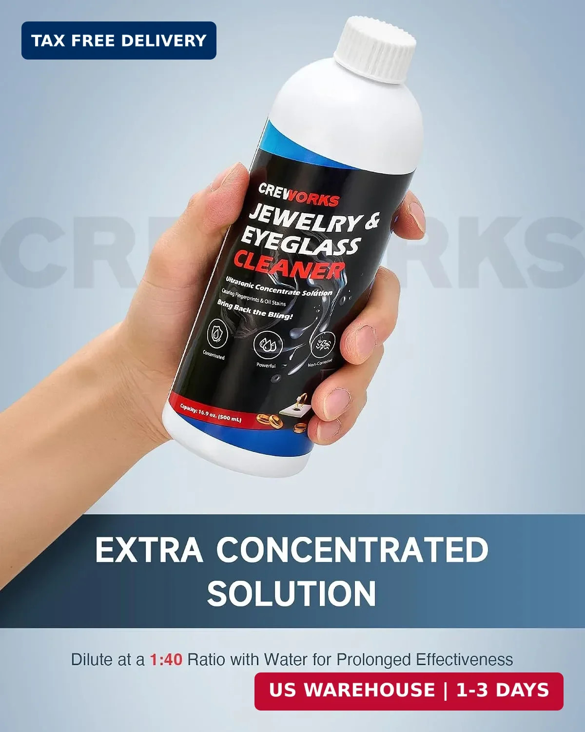 CREWORKS 17 fl oz Jewelry Cleaner Solution for Ultrasonic Cleaner Liquid | 1:40