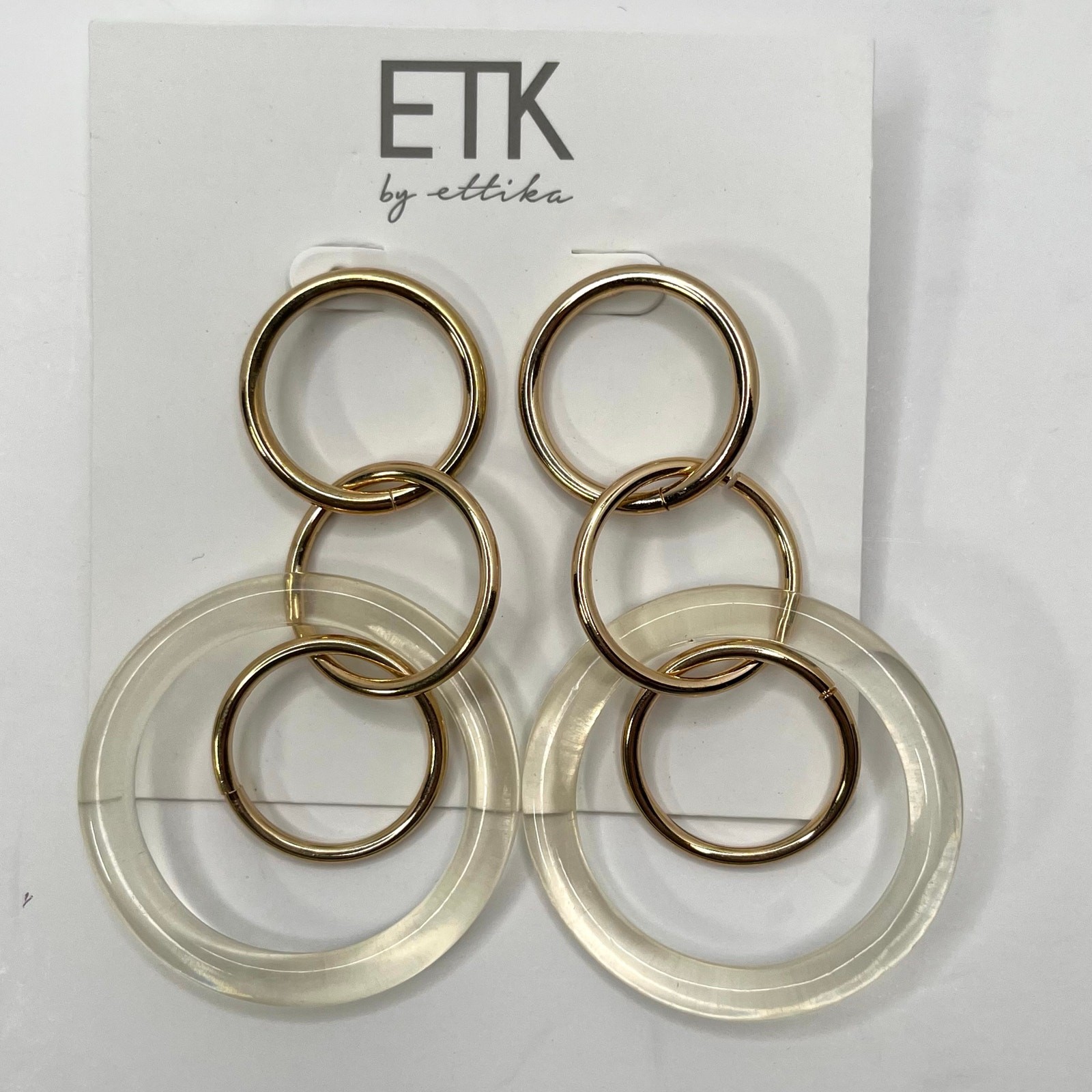 Ettika Gold Clear Acrylic Hoop Earrings GTE1021 NWT Revolve Statement Dangle