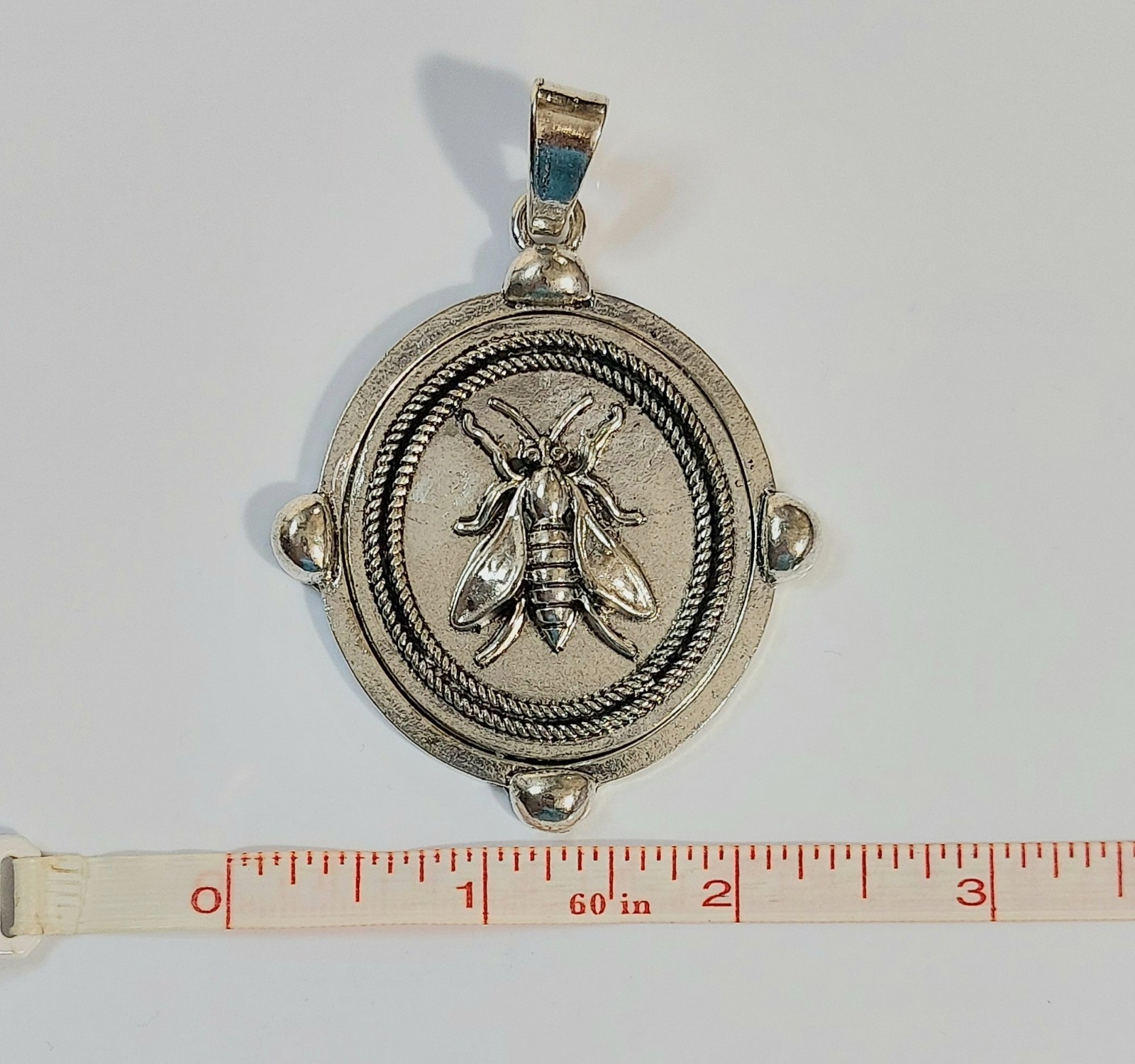 Large Silver Bee Insect Necklace Pendant