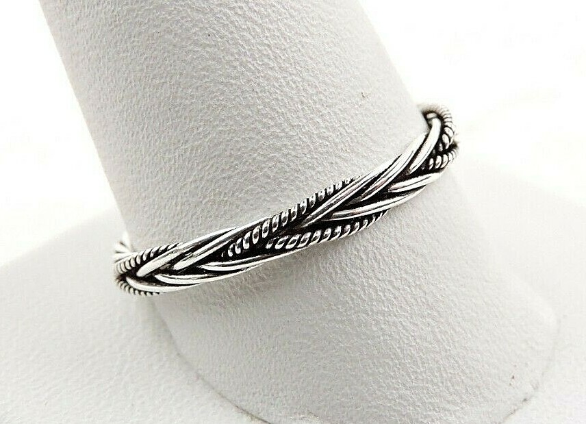 Sterling Silver Bali Textured And Smooth Weaved Band Ring 3 MM