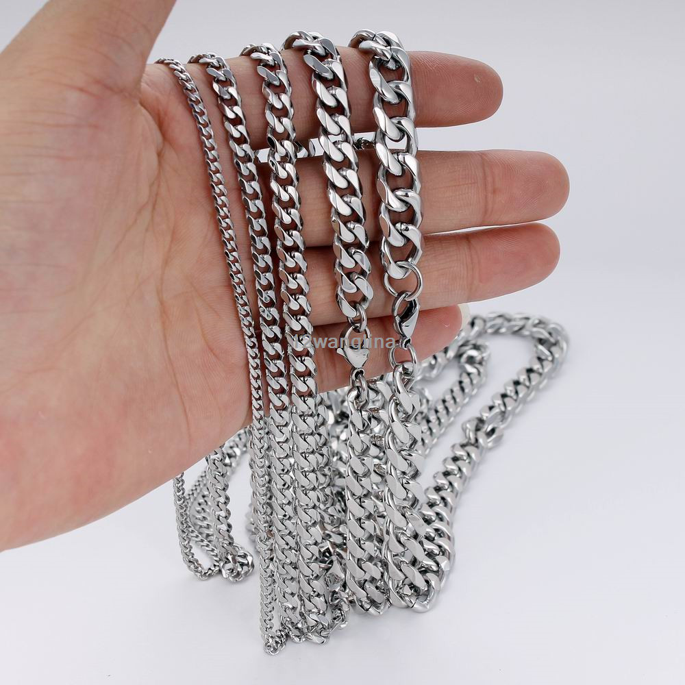 18-36” MENS Stainless Steel 3/5/7/9/11mm Silver Tone Cuban Curb Chain Necklaces
