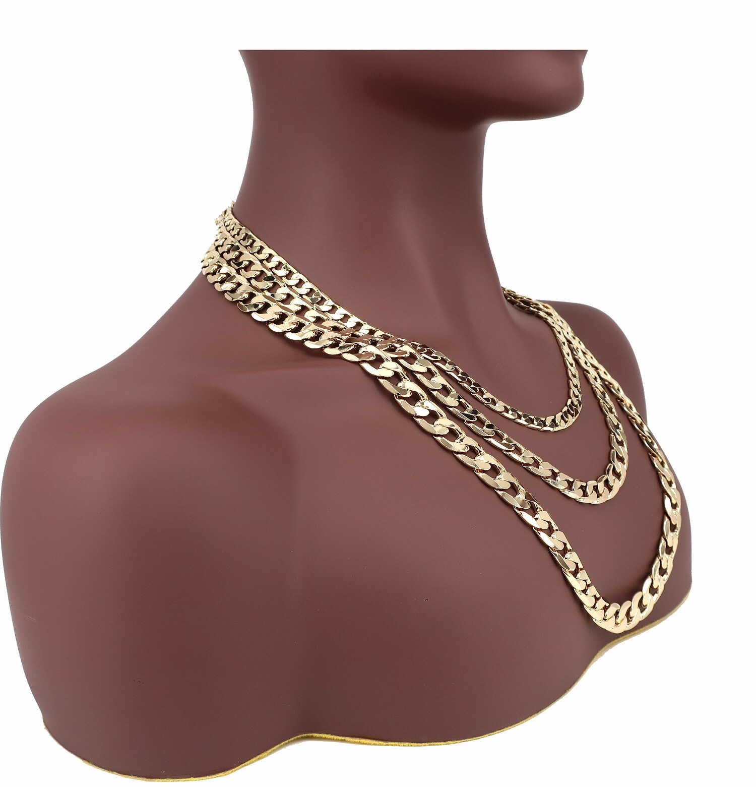 Men’s Yellow Cuban link Chain Necklace Bracelet 7mm, 10mm, 12mm 14K Gold Plated