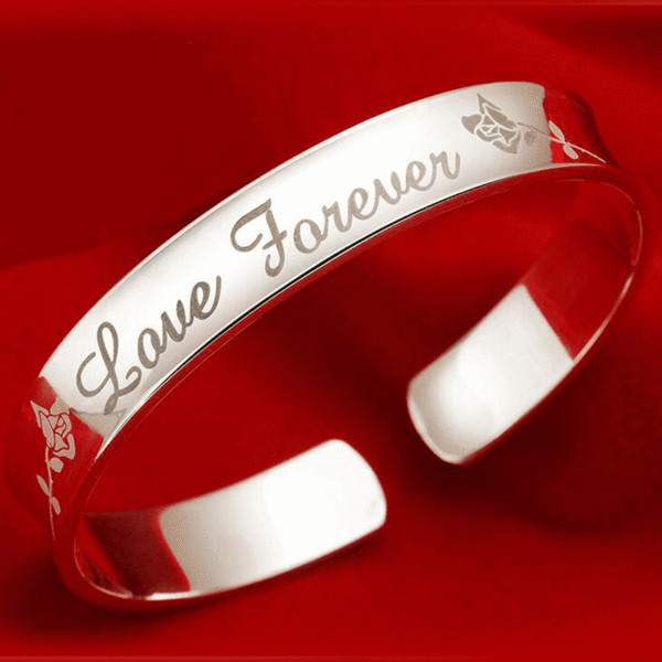 Women’s 925 Sterling Silver Bracelet Bangle “LOVE FOREVER” Fashion Jewelry