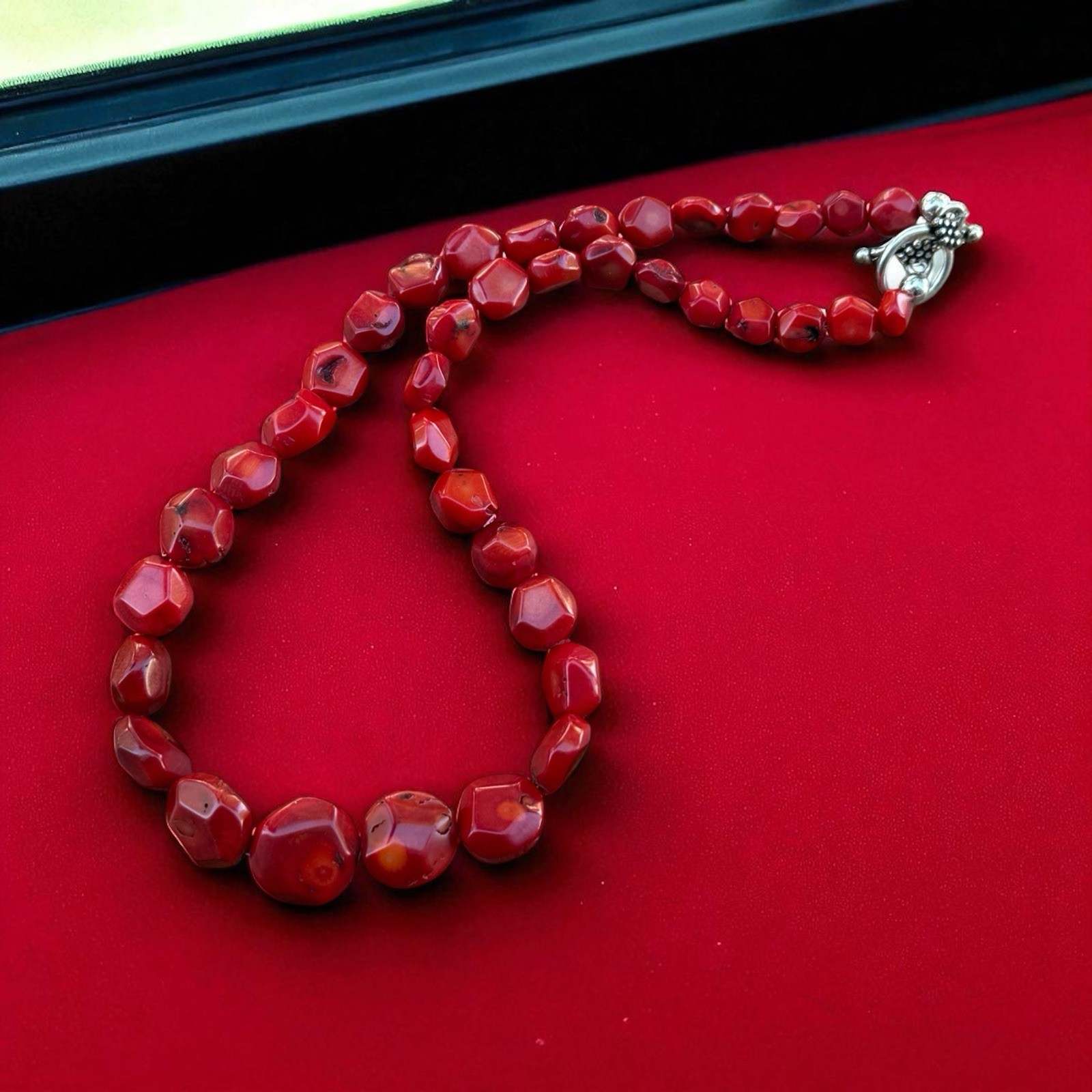 Genuine Bamboo Coral Ladies Necklace With Silver Tone Clasp Length 16”