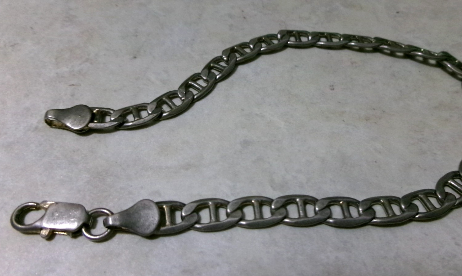 7-1/8in Bracelet Sterling Silver Flat Mariner Link 6gm marked 14kt was plated