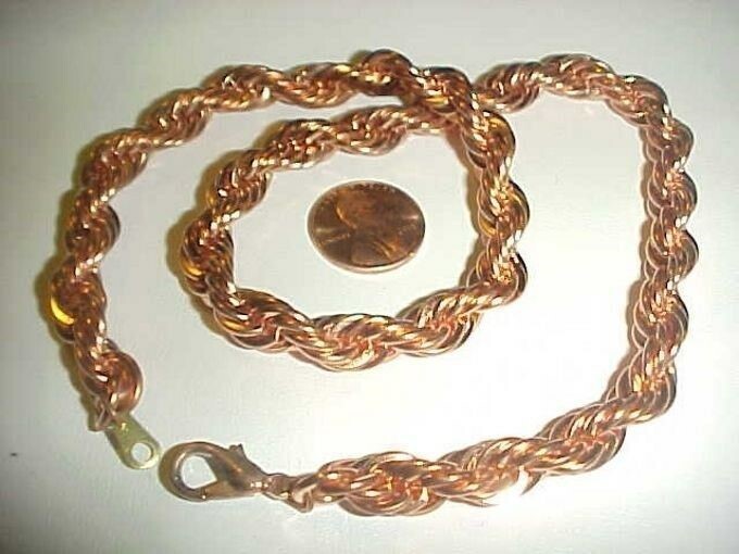 VINTAGE POLISHED COPPER COATED STEEL THICK 9mm. ROPE CHAIN 18″ NECKLACE V821
