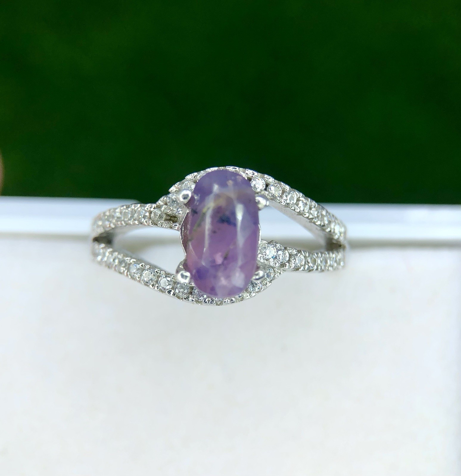 Natural Kashmir Purple Sapphire Ring 925 Sterling Silver Oval Size 6.5 Fine Gem