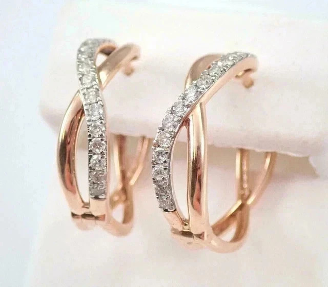 2Ct Round Real Moissanite Huggie & Hoop Earrings For Her 14K Rose Gold Plated