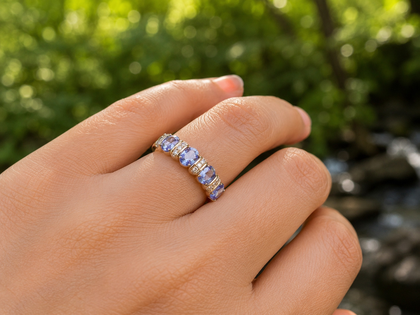 2Ct Oval Cut Lab Created Blue Tanzanite Wedding Band Ring 14K Yellow Gold Plated