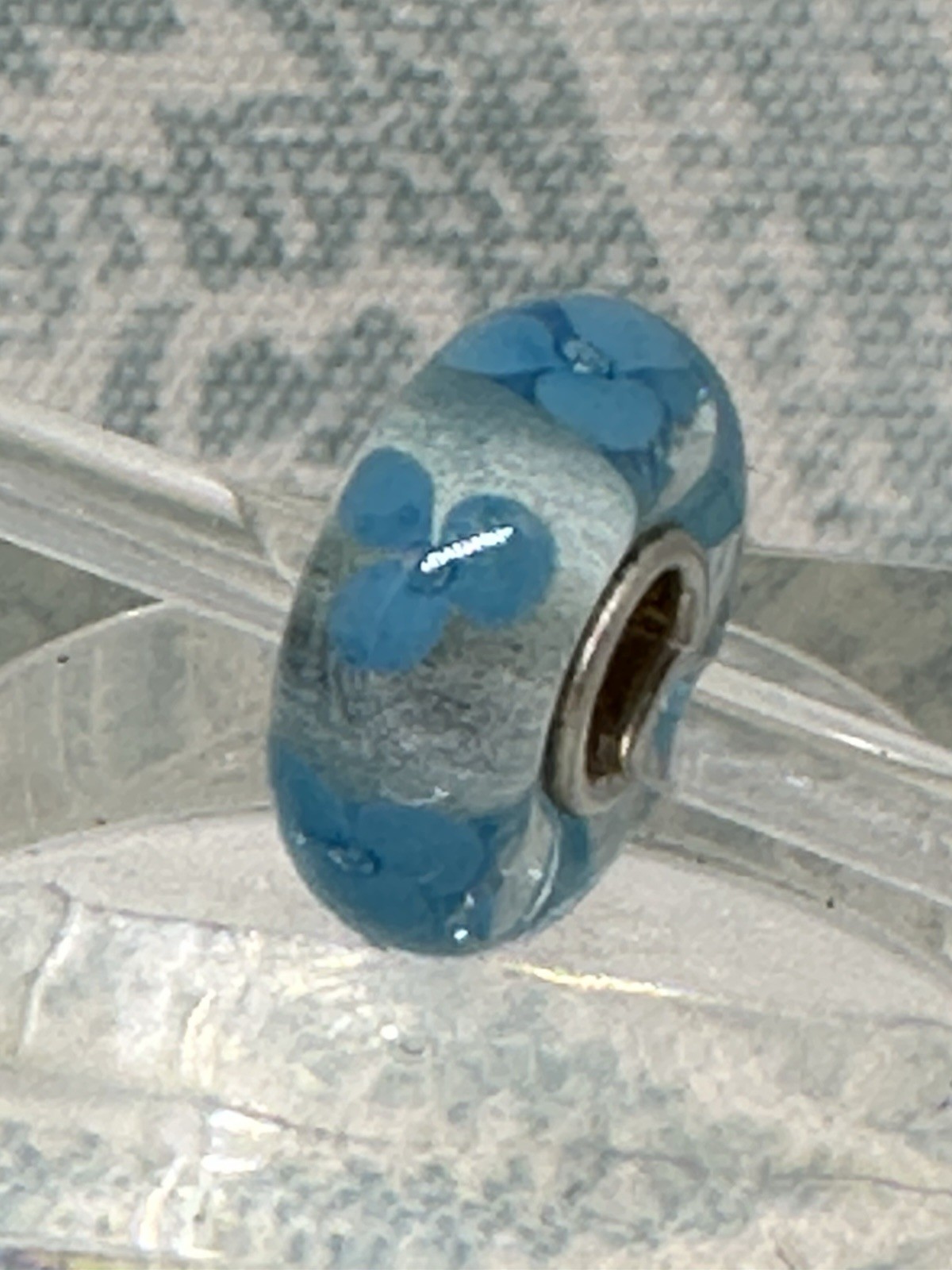 Authentic Trollbeads OOAK Turquoise Flowers on Clear UU, New (12.0)