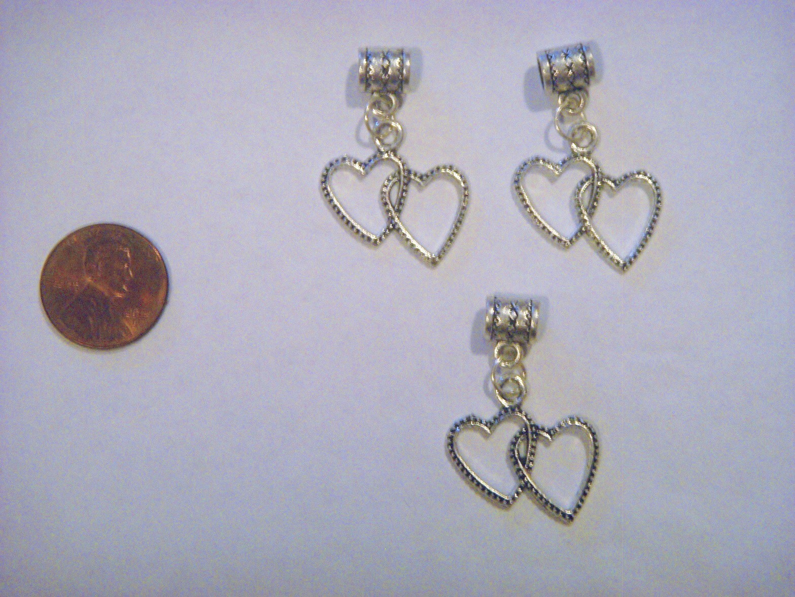 DOUBLE HEART – TIBETAN SLIVER SINGLE CHARM DANGLE FOR BRACELETS OR PENDANTS