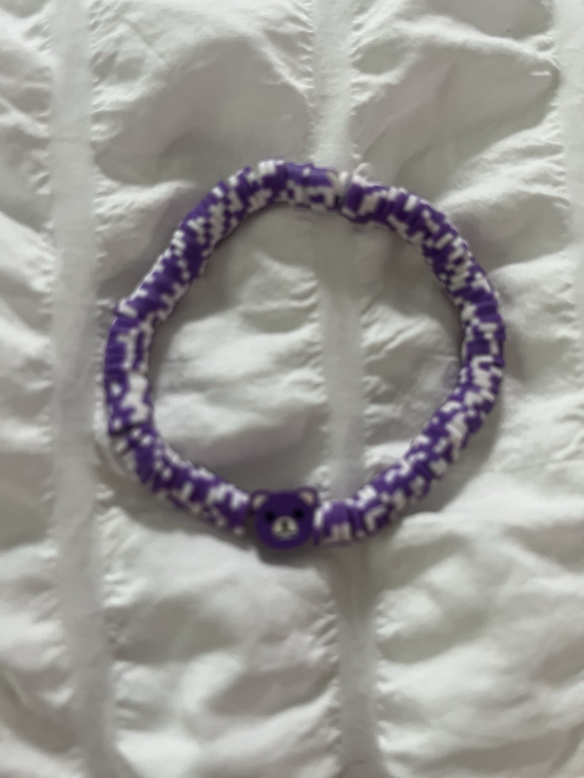 Purple & White Plastic Round Beaded Adjustable Bracelet Slide Closure, No Stone