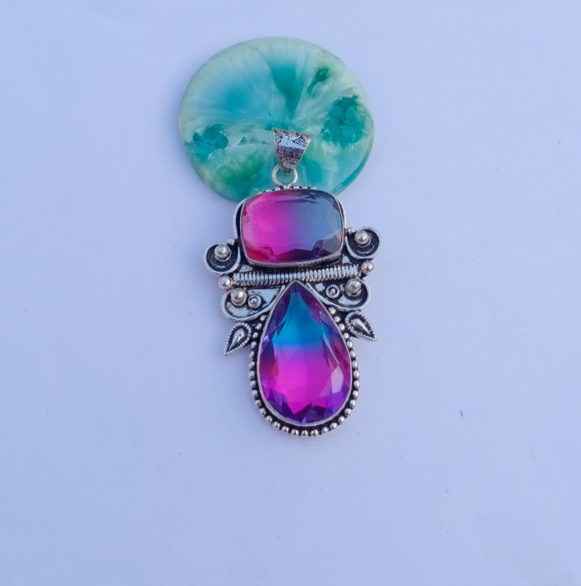 Beautiful Bi-Color Gemstone Pendant | 925 Silver pendant Jewelry