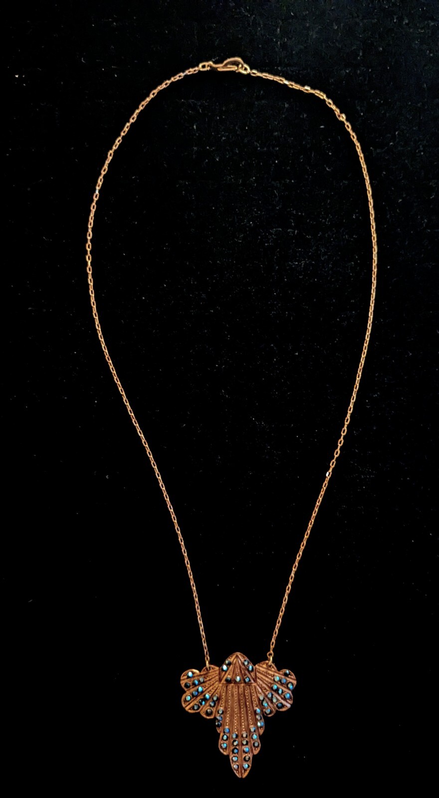 Vintage Classic Art Deco Sparkly Die Struck Brass Pendant Necklace