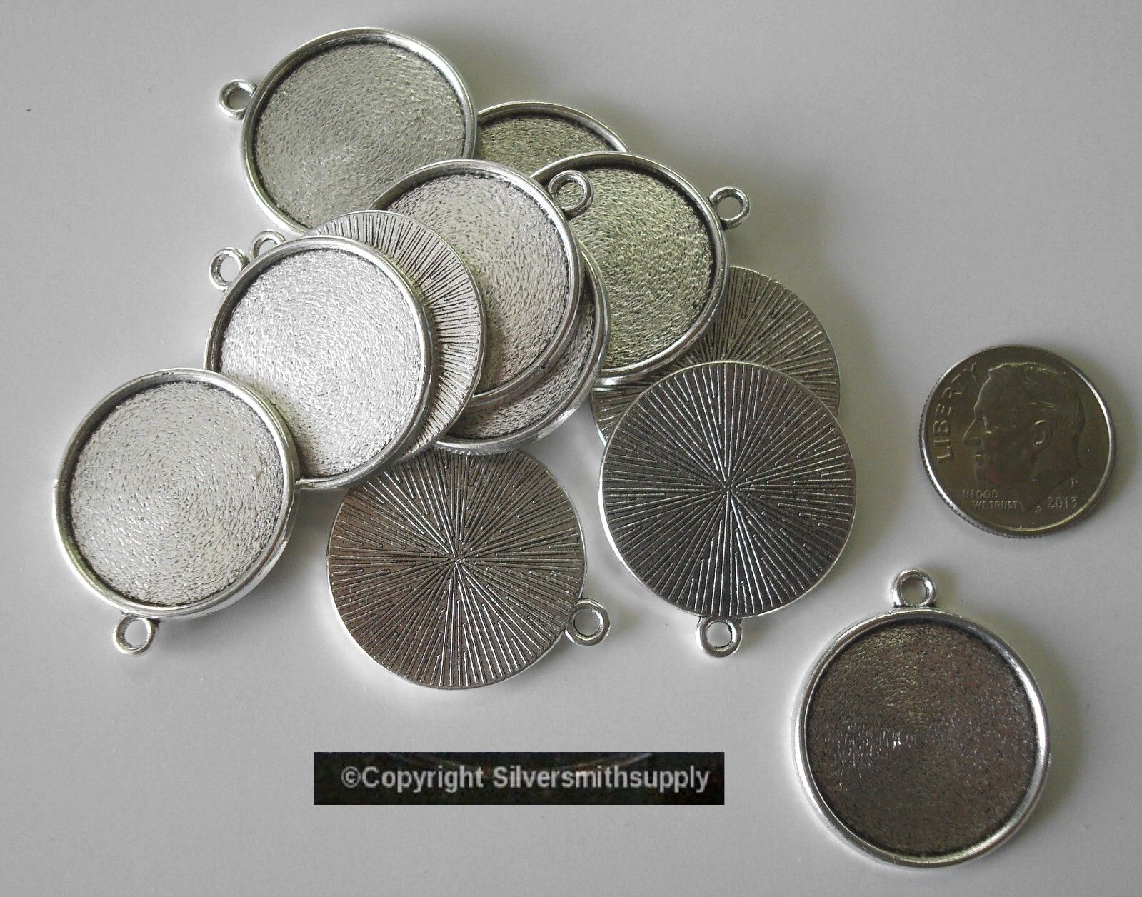 12 Bezel cup tray settings Silver pl holds 20mm cabochon bailed pendants FPP002B