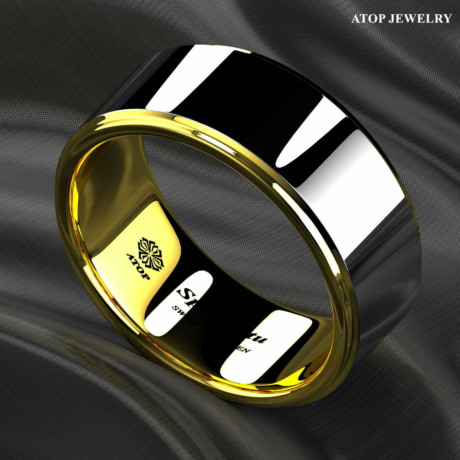 8/6mm Gold Polished Tungsten Ring Plated Metal Wedding Band ATOP Men’s Jewelry