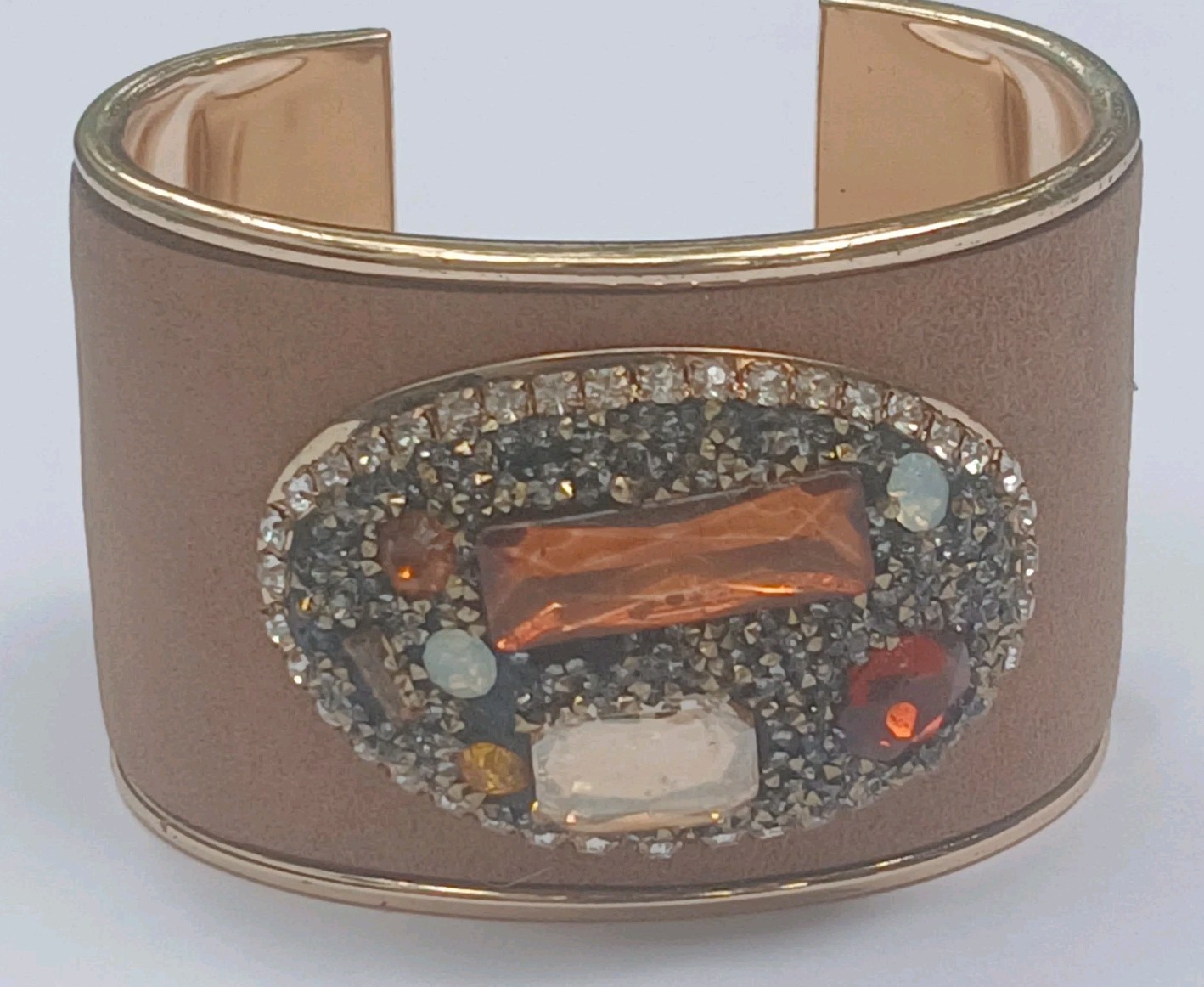 Vintage Cuff Bracelet Gold Tone Rhinestone Mixed Stone Velvet 6.5″ Stunning