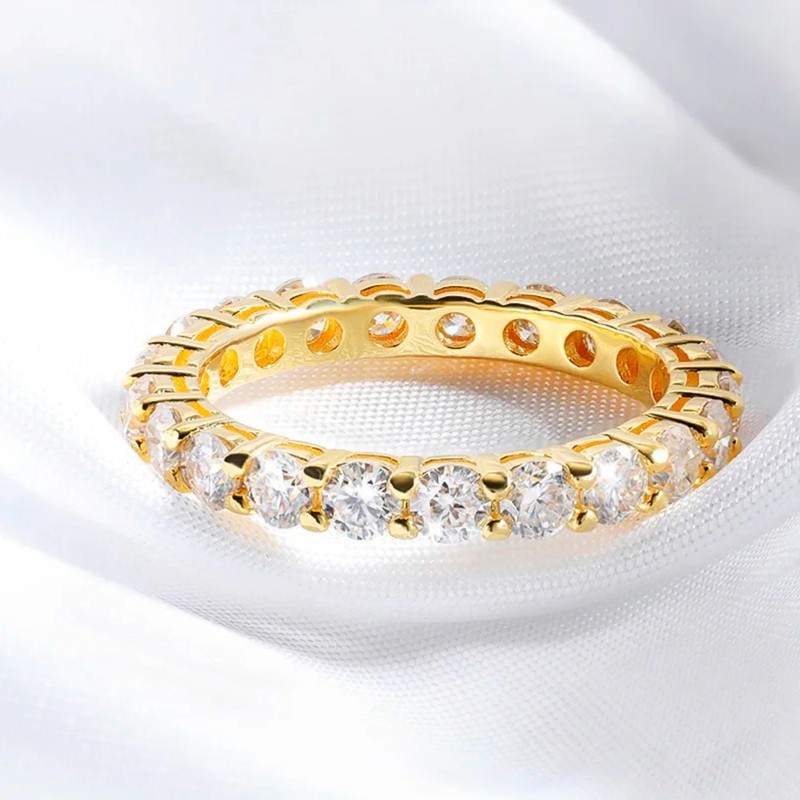 D Color Full Moissanite Ring Eternity Band S925 Silver 18K Yellow Gold Plated