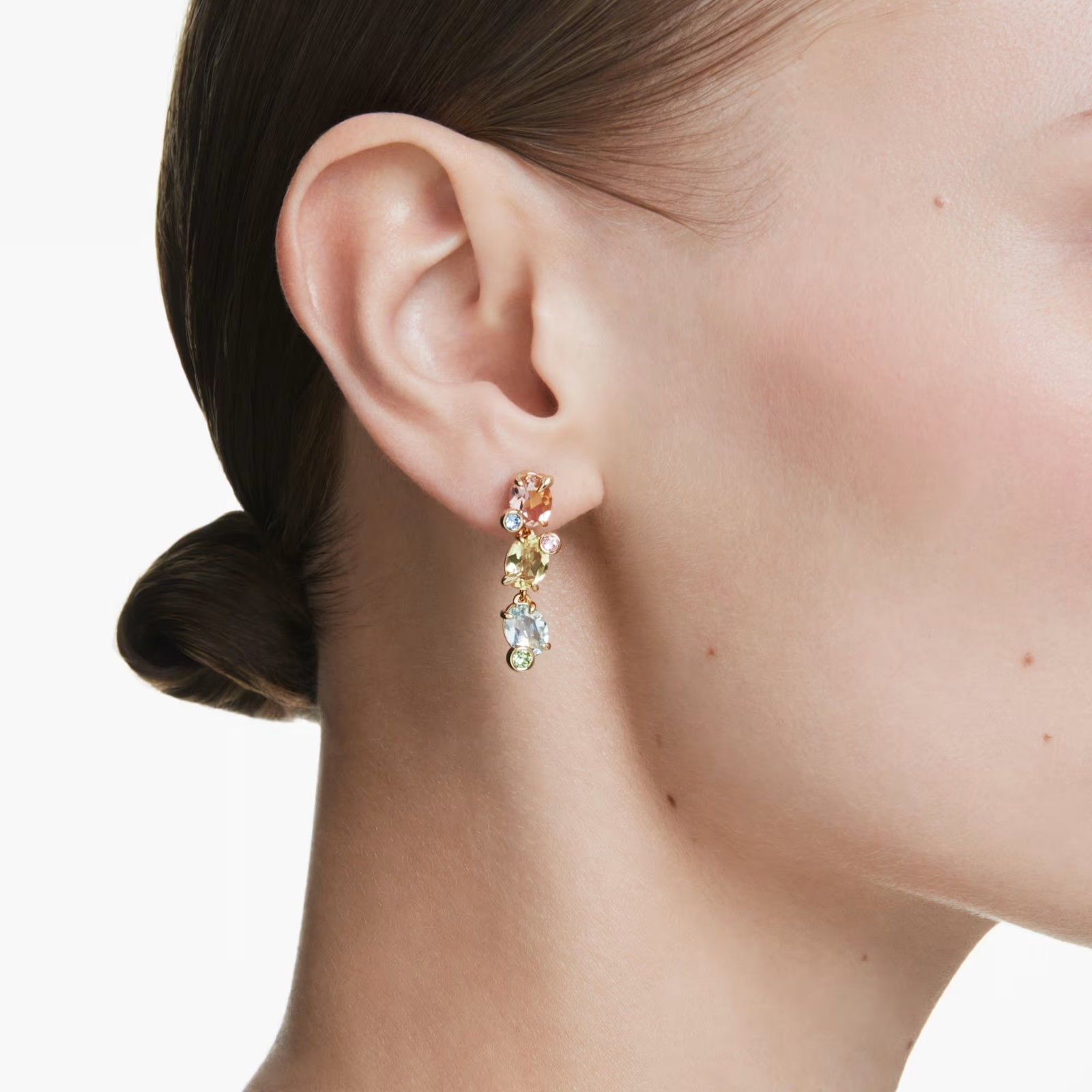 Gema Multicolored Gold Plate Drop Earrings Asymmetrical Design Mixed Cuts New