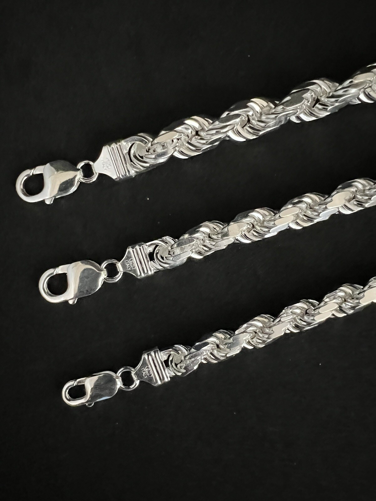 925 Sterling Silver Diamond Cut Rope chain Men’s Necklace 7mm, 8mm, 9mm 20″- 30″