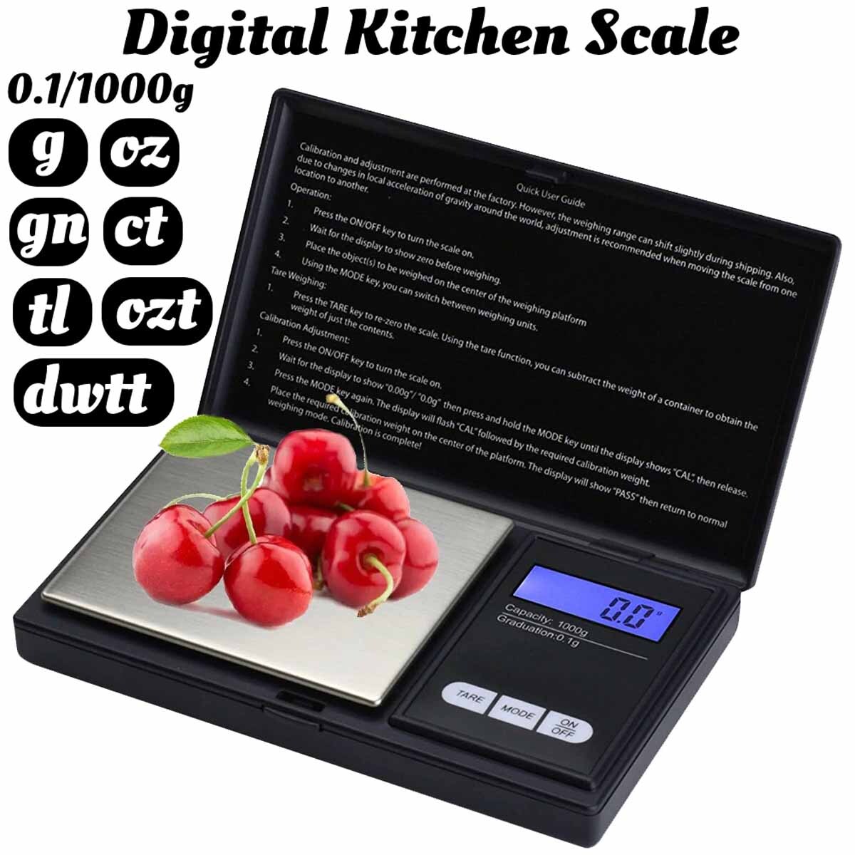 Digital Scale 1000g x 0.1g Jewelry Gram Silver Gold Coin Pocket Size Herb Grain