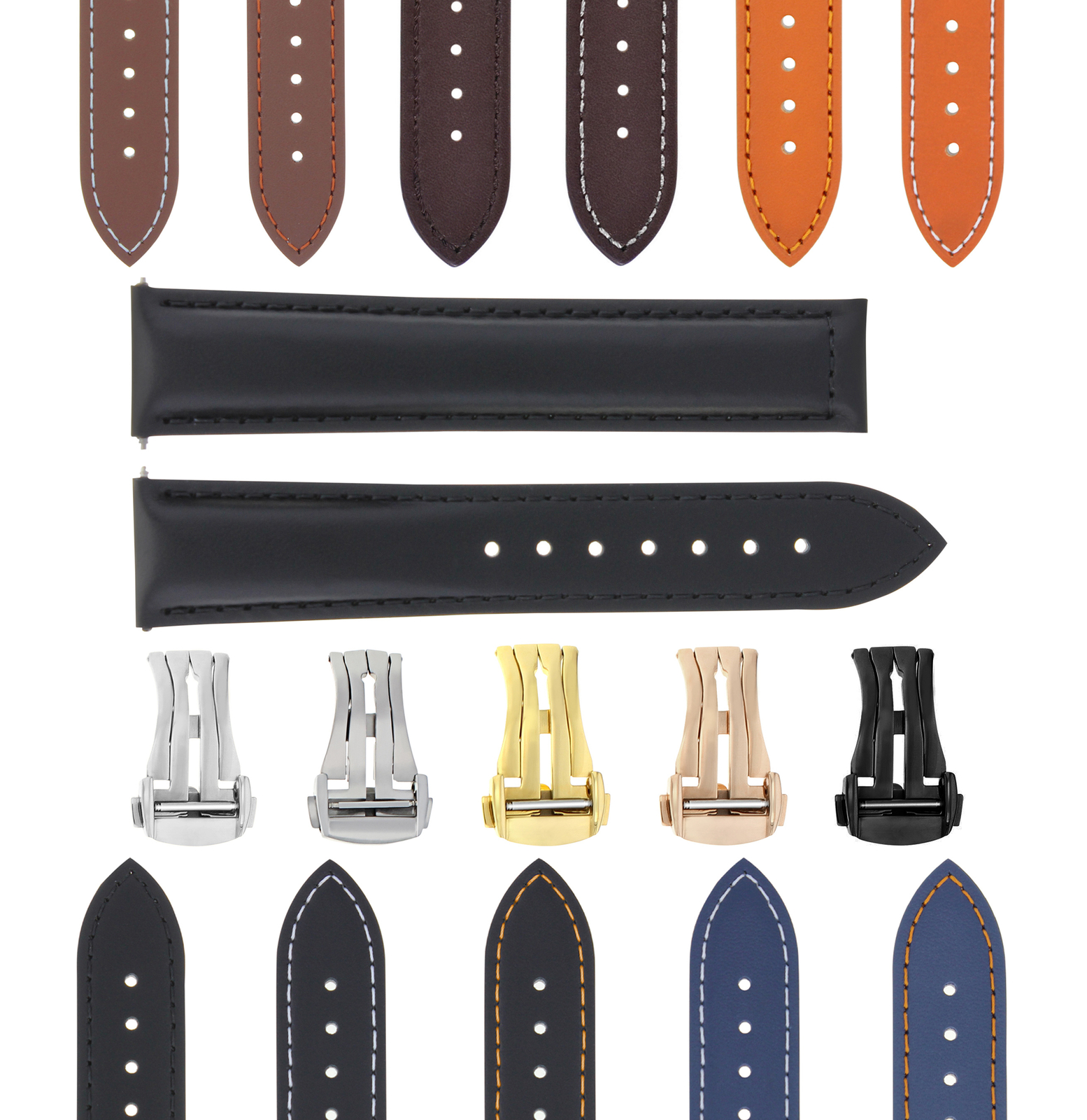 18-19-20-22-24MM SMOOTH LEATHER STRAP BAND FOR OMEGA SEAMASTER SPEEDMASTER CLASP