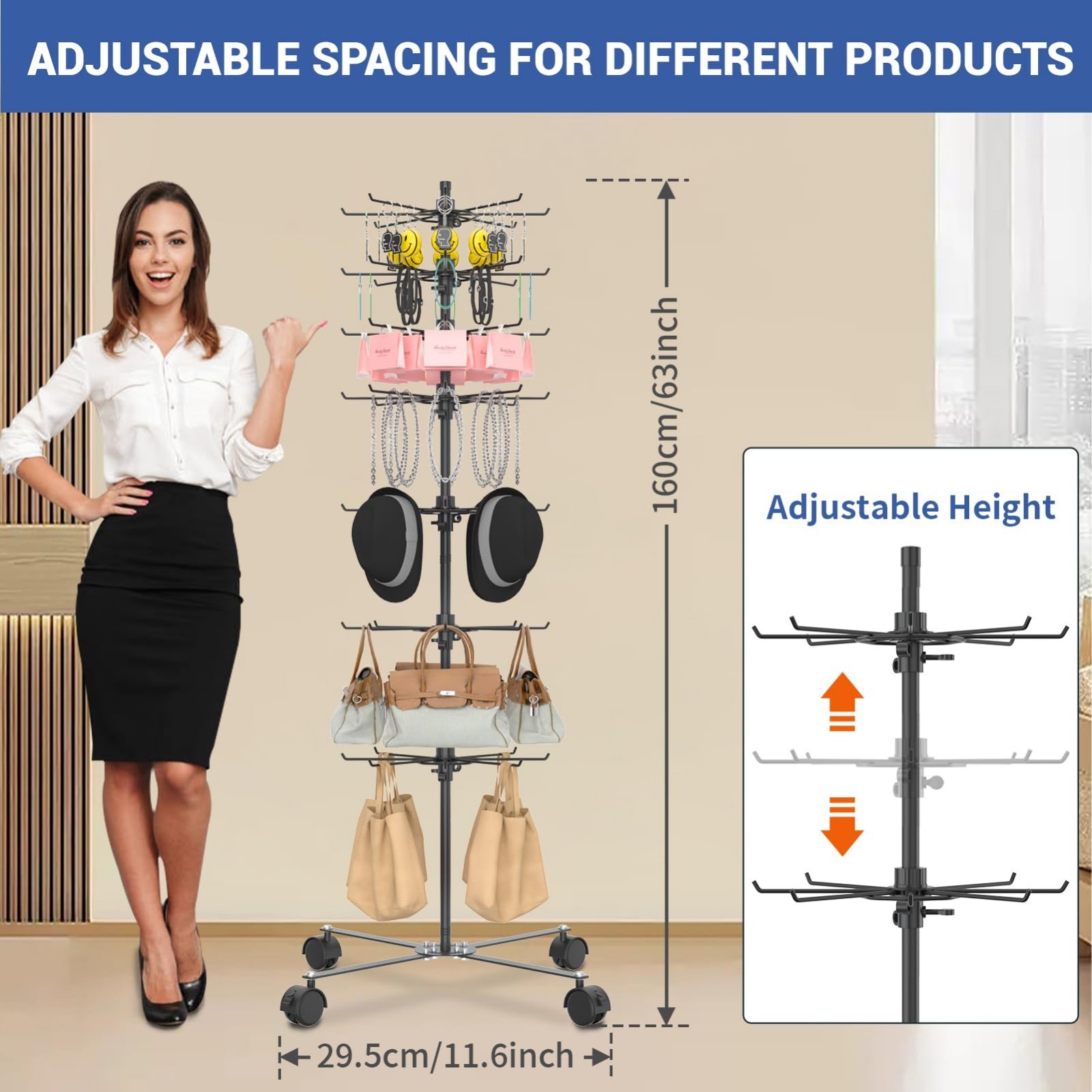 7-Layer Rotating Jewelry Display Stand – Alloy Steel Vendor Showcase for Key Cha