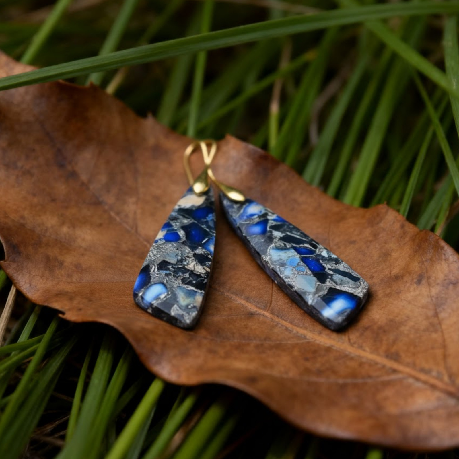 Natural Blue Jasper Boho Dangle Earrings Healing Reiki Gemstone Drop Earrings