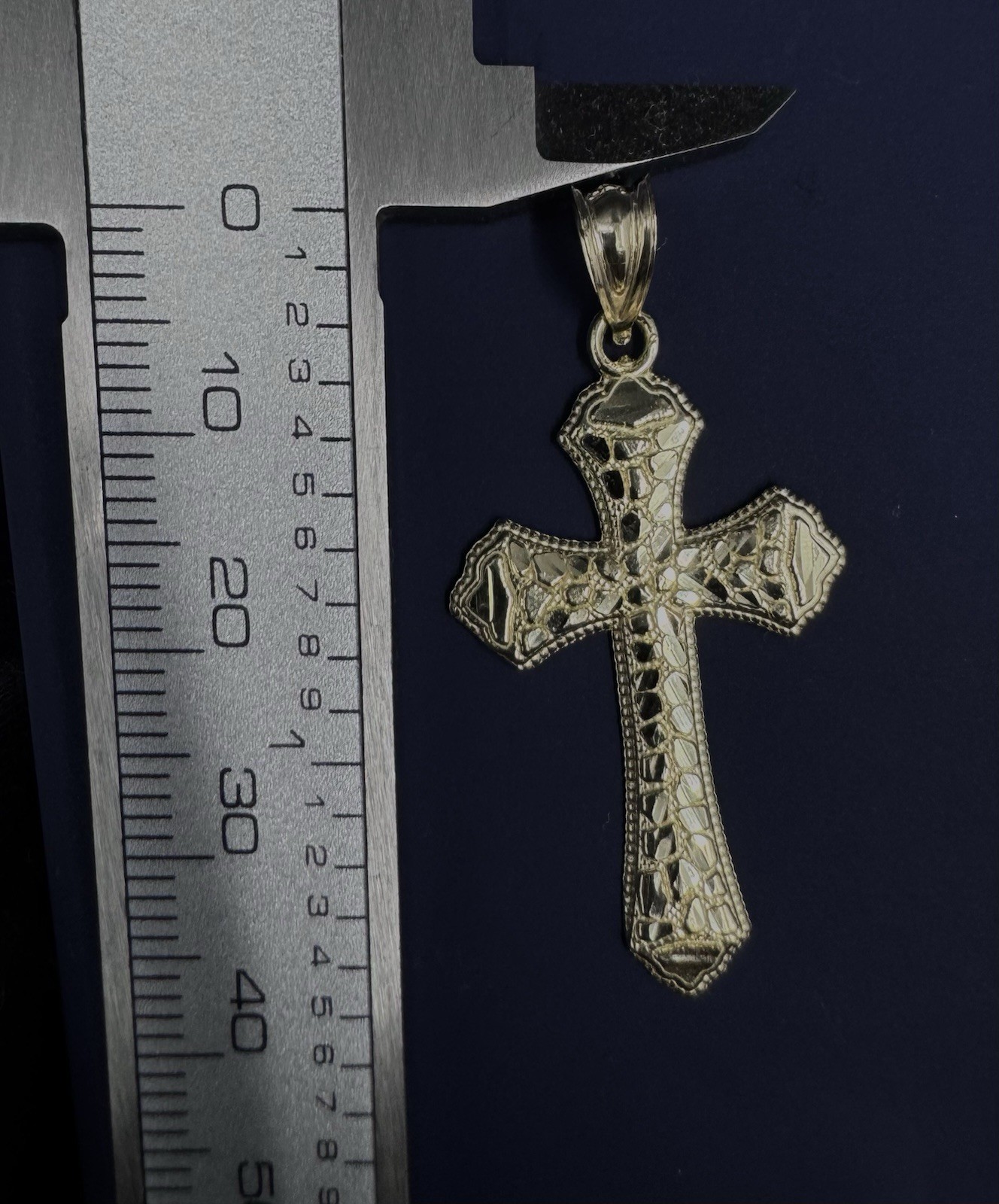 Genuine 10k Nugget Cross Solid Pendant Charm 2 Inch REAL Yellow Gold Dije de oro