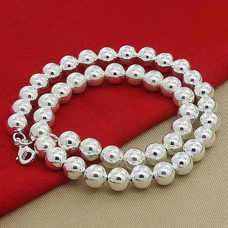 925 Sterling Silver Smooth Beads Ball Chain Necklace 4MM/6MM/8MM/10MM Jewelry
