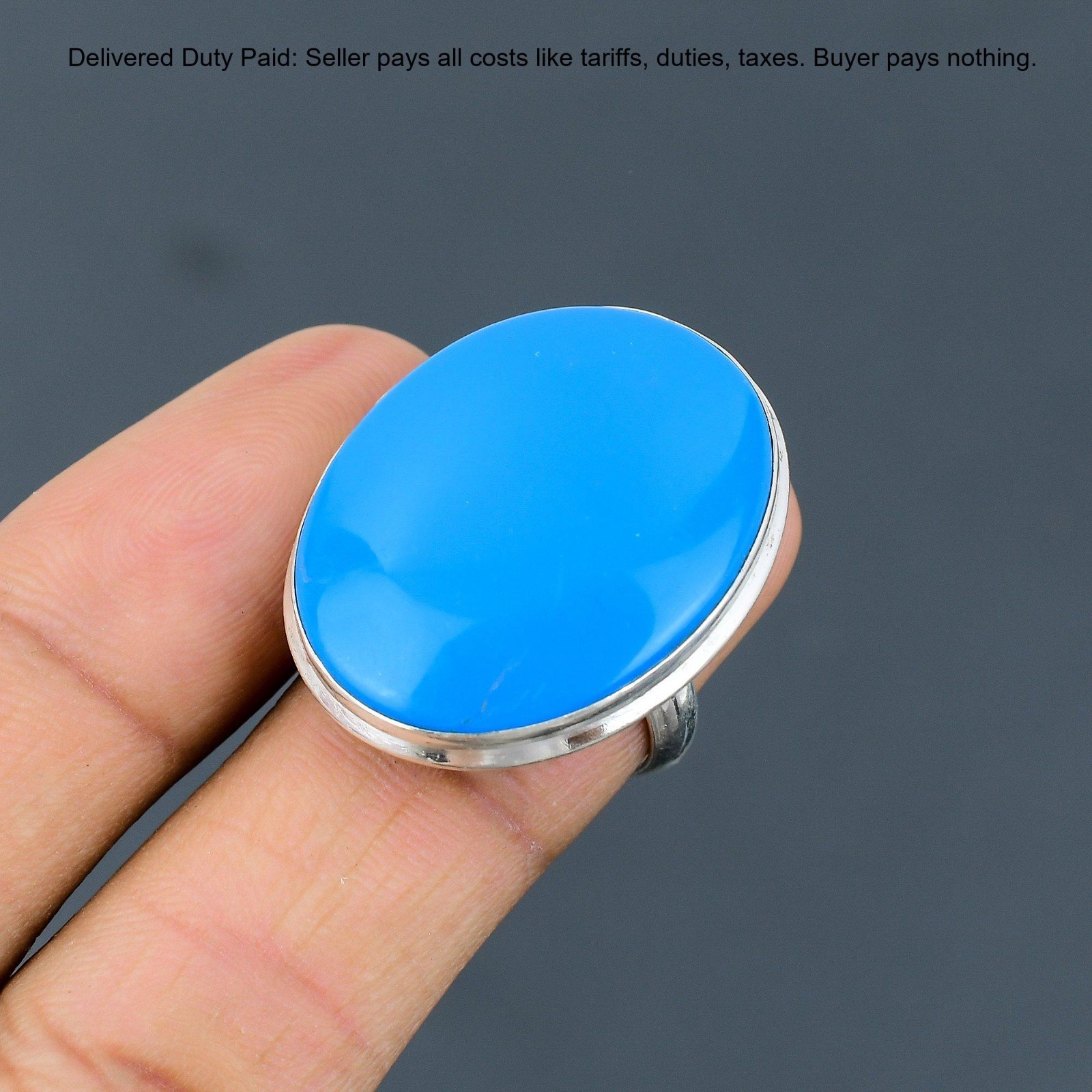 925 Sterling Silver Oval Sleeping Beauty Turquoise Stone Statement Bezel Ring