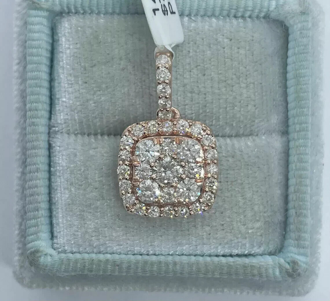 2Ct Round Cut VVS1D Diamond Square Pendant 14K Rose Gold Finish