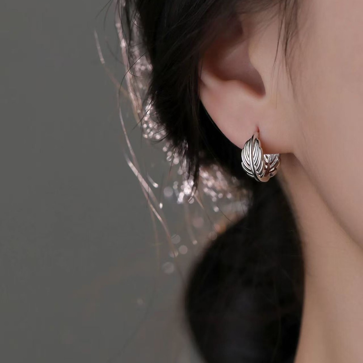 Cute Leaves Small 925 Sterling Silver Hoop Earrings