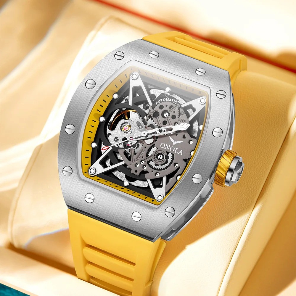 ONOLA Men Full Automatic Self-Wind Watch Mechanical Hollow Skeleton Waterproof