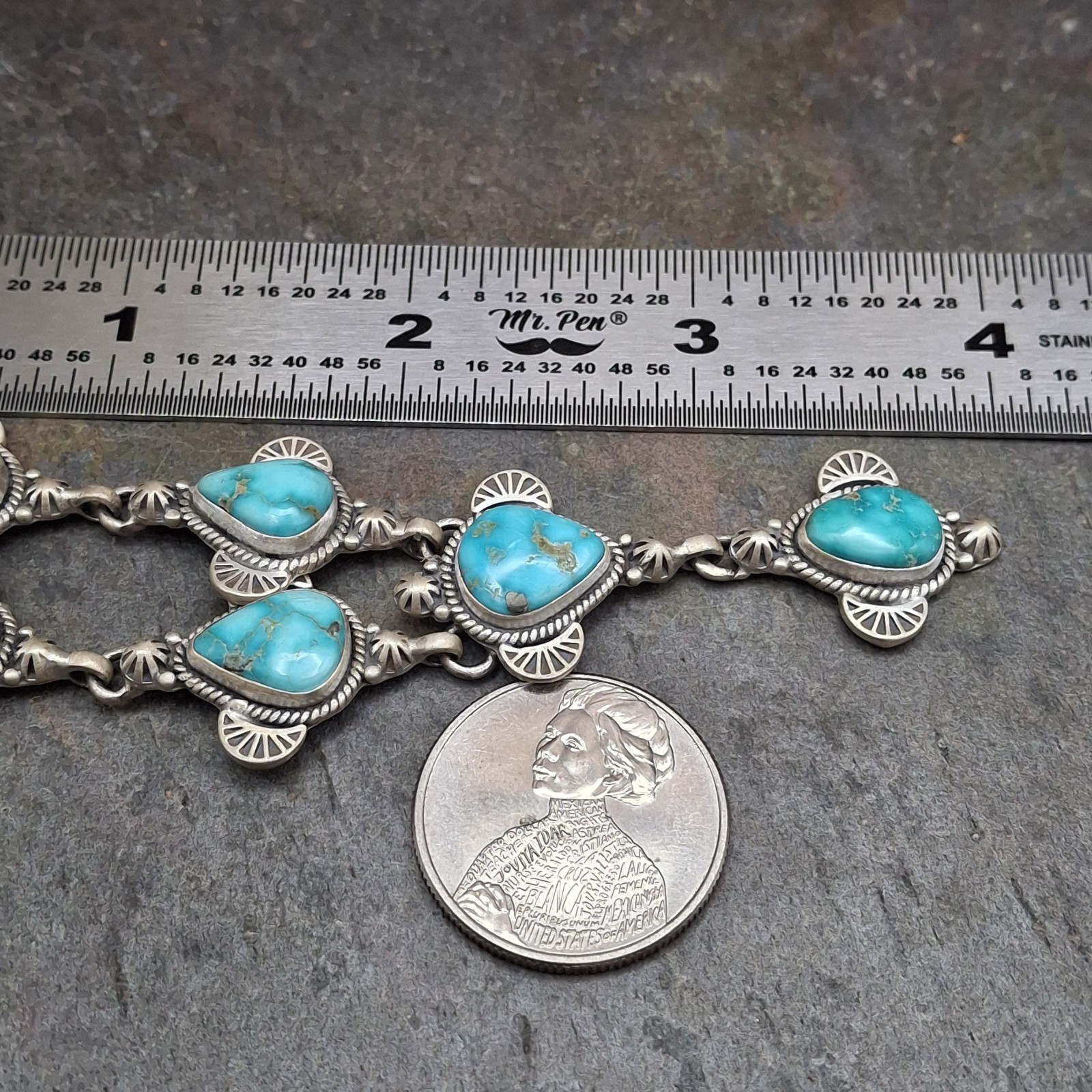 Lone Mountain Turquoise Sterling Silver Y-Drop Lariat Necklace Boho Southwestern