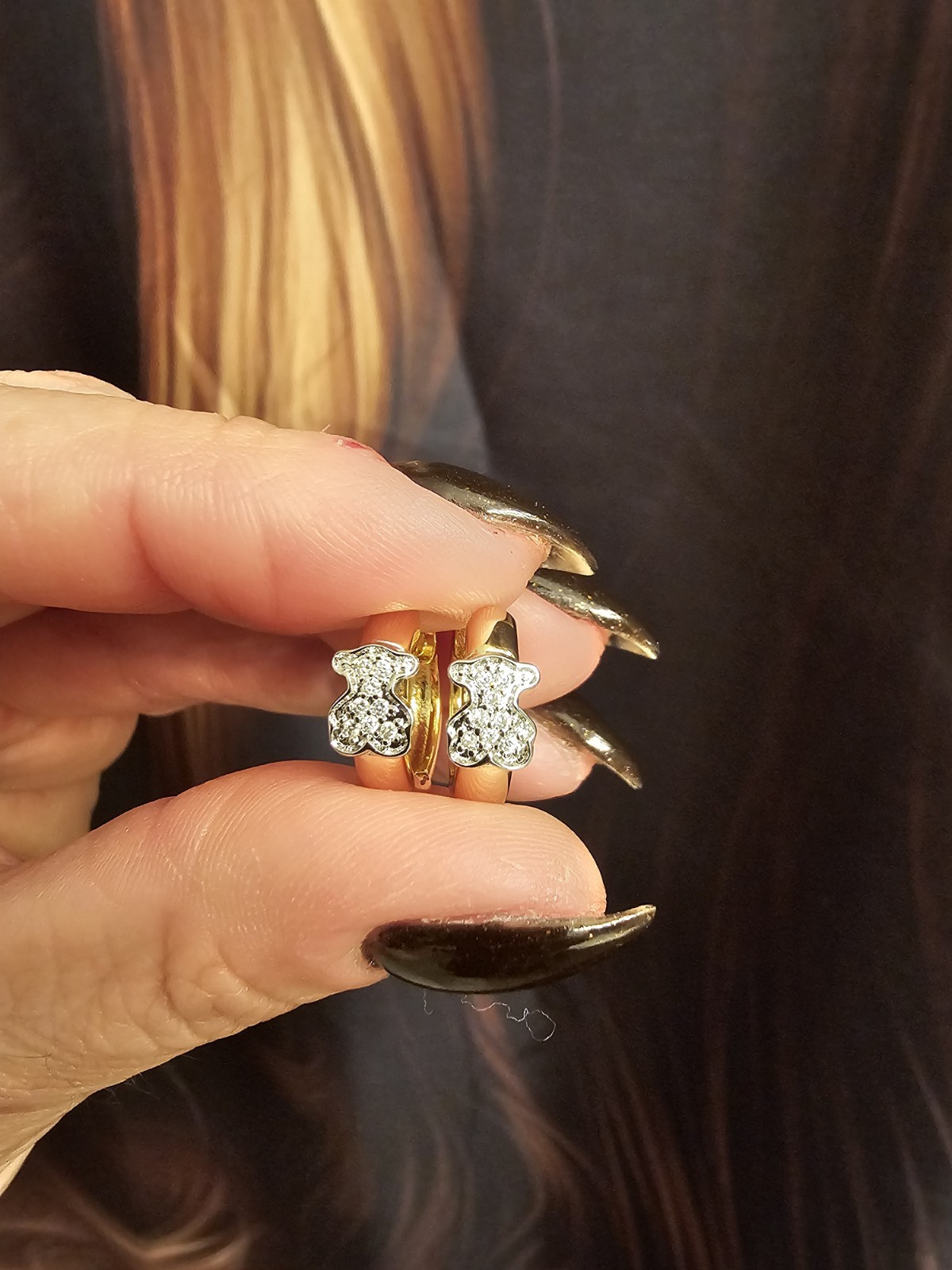 🧡💛💫EARRINGS HOOPS TOUS S925 VERMEIL WITH RINESTONE BEAR