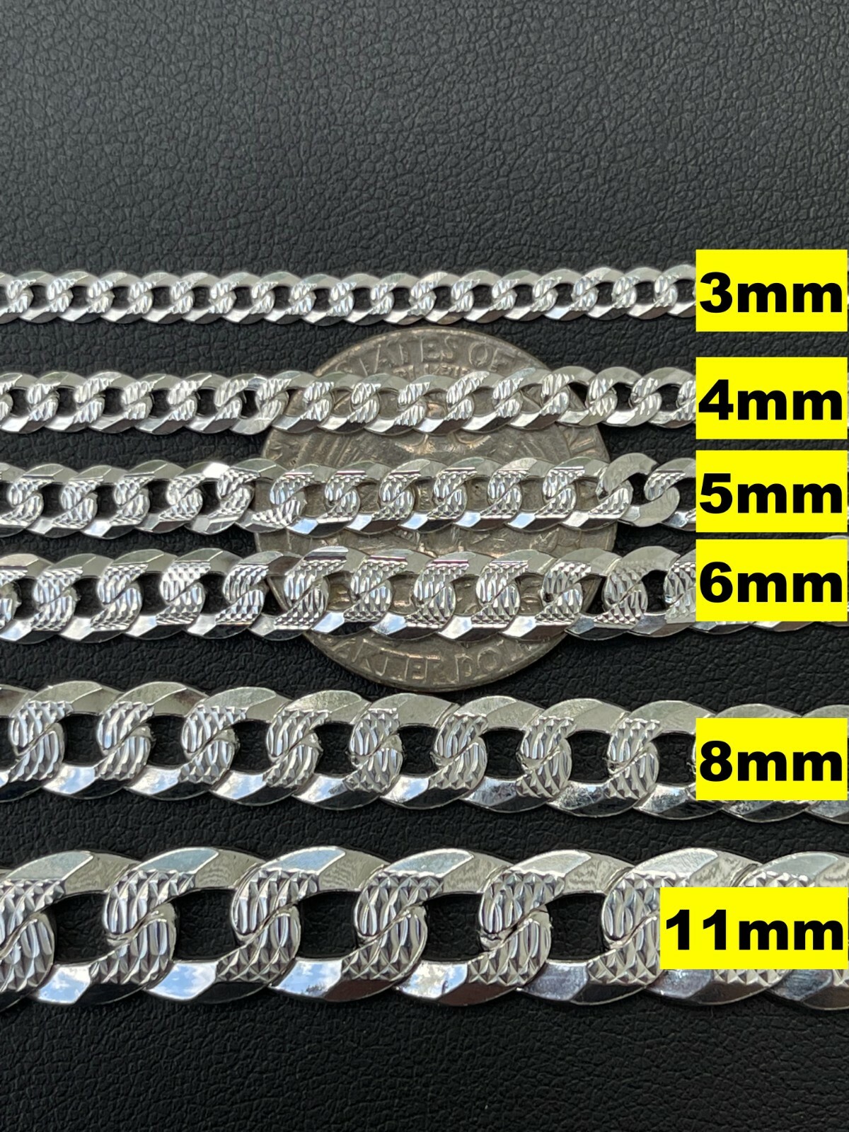 Solid 925 Silver Diamond Cut Flat Miami Curb Cuban Link Chain Necklace 3-11mm