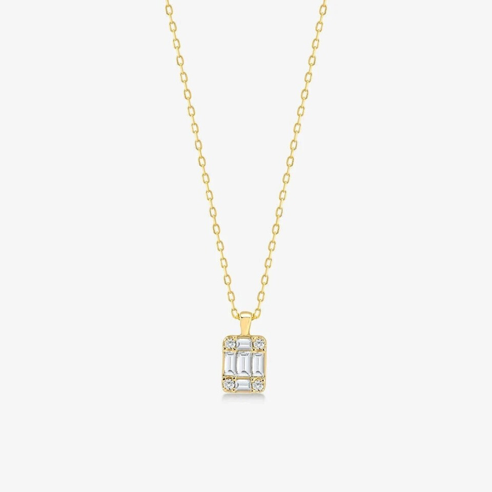 3Ct Round Baguette Shaped Lab Created Diamond Pendant 18k Yellow Gold Plated