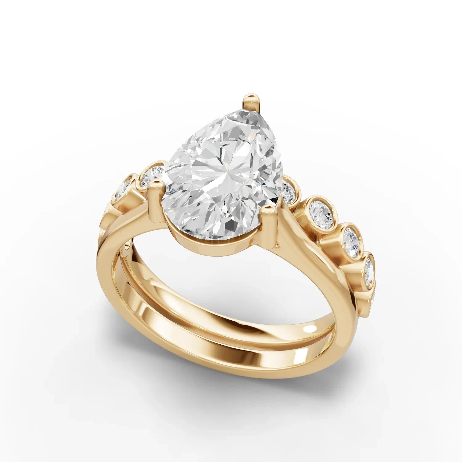 2.88 Ct Pear Solitaire Lab Created Diamond 18K Yellow Gold Bridal Set Ring
